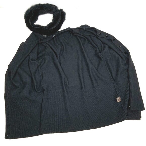J. Mclaughlin Wool Button Up Rabbit Fur Collar Cardigan Sweater Black Size L - Picture 15 of 16